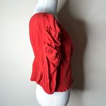Free People  Red Puff Sleeve Smocked Waist Top Photo 4