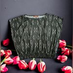   Blouse Ellen tracy green multicolors stamps top blouse size Large Photo 3