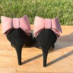 Alice + Olivia  Black Velvet Pink Bow Stiletto Pumps Size 37 / US 6.5 Photo 4