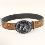 Vintage Style Twin Horses Embossed PU Leather Belt Casual Accessory Size L Tan Size L Photo 9