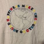 Free People  Cream Graphic Embroidered T-Shirt with Earth Design size Small Photo 2