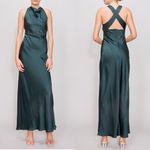 MELLODAY  Ruched Cowl Neck Bias Cut‎ Satin Maxi Dress, Large, Hunter Green, NWT Photo 1