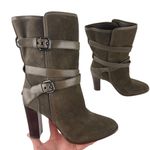 Coach  Alexandra Fatigue Green Suede Midcalf Buckle Heel Bootie Boots Size 8 Photo 6
