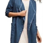 Hei Hei Anthropologie Size M Open Front Linen Blend Denim Jacket Pockets Blue Size M Photo 0