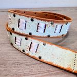Linea Pelle Pale Green Leather And Ribbon Distressed Boho Belt Size S City Chic Photo 1
