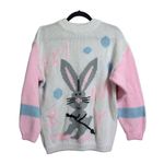 Ski Bunny Sweater White Pink Blue Graphic Crew Neck VTG Knit Sweater FLAW Size undefined Photo 0