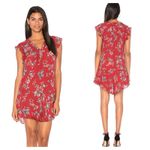 Joie  Almarie B Red Floral 100% Silk Mini Dress Medium Georgette Drop Waist Boho Photo 14