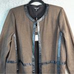 Misook Heritage Fit Faux Leather Trim Size Medium Long Cardigan Dark Academia Photo 11