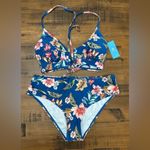 Cupshe Large Floral U-Wire Back Tie Top/ Ruched Mid Rise Hipster Bikini NWT Photo 6