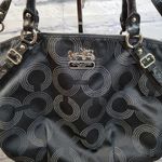 Coach  Madison Black Op Art Signature Sateen & Leather Trim Sophia Satche… Photo 2