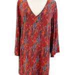 Venus Womens US 16 Shift Dress Paisley V-Neck Flare Sleeve Rust Multicolor Photo 0