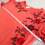 Sundance Coral Floral Embroidered Tee Flutter Ruffle Short Sleeves Boho Size S Orange Photo 6