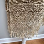 Neiman Marcus  beige brown sweater weaved long vest large fringe tie front Photo 3