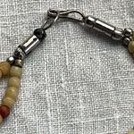 Vintage Tribal double strand necklace real stone carved bone metal beads Silver Photo 4