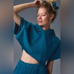 Alo Yoga NWT In The Air Short Sleeve Cropped Hoodie Eclipse Blue Size M Photo 4