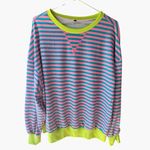 Amazon  Oversized Striped Pink and Blue Sweater with Neon Green Accents Photo 1