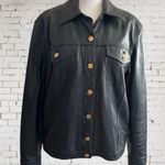 Ralph Lauren Vintage 100% Leather Button Front Jacket Navy Blue & Gold Sz. Small Photo 1