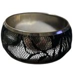 Beautiful Bangle Bracelet Silver Tone Black Lace 1 1/2 Inch Wide 2 5/8 Inside Photo 0
