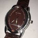 Fred Belay Burgundy Maroon CZ Rhinestone Genuine Leather Watch Wristwatch Photo 4