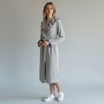 Chaser  Ruffle Trim Belted Cardigan Medium Gray Ribbed Knit Longline Open Front Photo 10