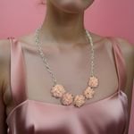 Elegant Pastel Pink Floral Blossom Crystal Statement Necklace silver Adjustable Photo 0