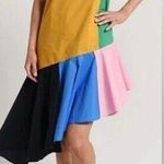 English Factory  Dress Size Small Colorblock Mustard Kelly Green Asymmetric Midi Photo 0