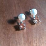 Simulated Champagne Diamond and Freshwater Pearl Sterling Silver Earrings Photo 1