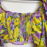 For Love & Lemons Cassia Crop Top Size Small Yellow Floral Puffed Sleeve Photo 5