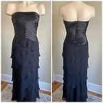Tadashi Shoji Vintage  Tiered Satin Chiffon Gown Black Strapless Dress 90s Photo 1