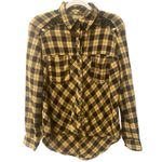 Free People Gauzy Plaid Black Yellow Button Down Shirt size XS oversized Photo 3