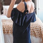 Topshop Off The Shoulder Navy Blue Dress  Photo 3