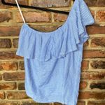 joe's jeans Joe's Blue Gingham Plaid One Shoulder Ruffle Tiered Top Women's Size XS Photo 4