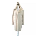 Cotton Emporium  Ivory Open Front Hooded Faux Fur Long Cardigan Jacket size small Photo 2