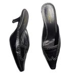 Vtg Y2K Liz Claiborne Black Leather Pointed Toe Wingtip Kitten Heel Mules Sz 7 Photo 1
