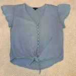 Sim & Sam Blue button down tie short sleeve  sz S beachy resort vacation casual Photo 0