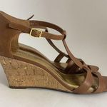 Lauren Ralph Lauren Wedge Sandals Women 10B T Strap Harleen Leather Cork Heels Brown Size 10 Photo 10