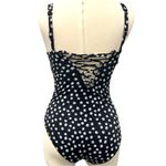 Swim Solutions One Piece‎ Swimsuit Women’s Size 8 Lace Up Black White Dots NWT Photo 4