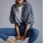 Anthropologie  June Gingham Cropped Oversized Kimono Navy Blue Multicolor Size OS Photo 3