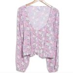 Abound NEW NWT  Cinched Floral Blouse Pink Cream Blue Long Sleeve Crop Top Medium Photo 2