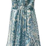 Badgley Mischka Strapless Dress Size 12 Blue Floral Watercolor Formal Party Photo 0