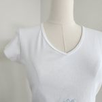 American Vintage Y2K In Charge White Embroidered Floral Cropped V-Neck T-Shirt Short Sleeve XS Photo 3