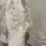 1. State  White Fuzzy Sleeve Sweater Fringe Ivory Cream Womens Sz S Photo 3