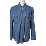 American Eagle Denim Jacket Size Medium Blue Oversized Frayed Graphic Distressed Photo 1