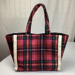 Victoria's Secret Victoria’s Secret Plaid Fleece Trim Holiday Tote Bag Photo 1