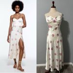 ZARA Sweetheart Neckline Floral Print Satin Effect MIDI Dress Cross Back Sz L Photo 0