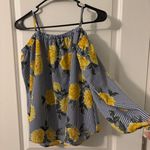 Blush Open Shoulder Striped Floral Blouse, Sz L Photo 0