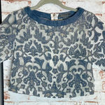 Gracia  Navy and Cream Lace Blouse Photo 0
