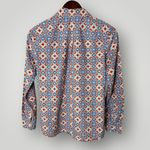 Talbots  Button Down Shirt XS Red Blue Tile Print Cotton Long Sleeve Photo 6