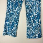 ZARA NWOT Linen Blend Trouser Pants Sz 6 Kick Flare Hem Blue Paisley Print Photo 13