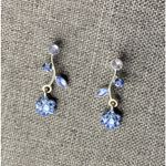 Blue Floral Rhinestone Drop Earrings Garden Fairy Romantic Vintage Sparkle Photo 0